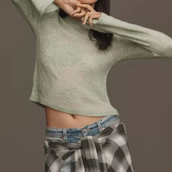 NWT Anthropologie Sheer Floral Mint Spring Sweater - Picture 4 of 4